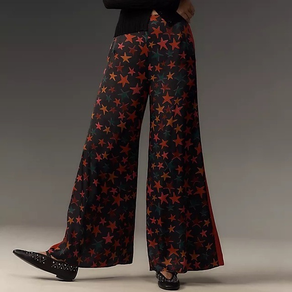 FARM Rio Pants - ⭐️ NWT FARM Rio X Anthropologie Star Print Satin Wide Leg Pants